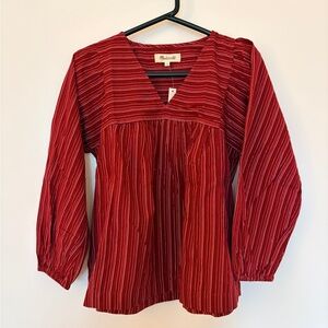 Madewell women size XS red boho California casual long sleeve shirt blouse